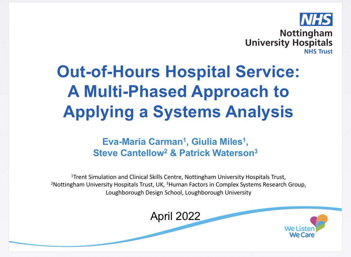 Looking forward to presenting our paper on the out of hours service at 11:25 at #EHF2022 today. We used SEIPS 2.0 and SEIPS 3 to identify barriers, facilitators and compile some system recommendations. @trentsimulation @CIEHF