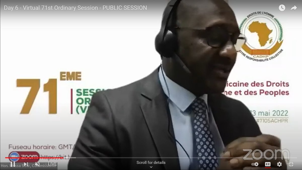 #ACHPR71 le Com.Idrissa SOW déplore que la #Tunisie  &amp; la #RDC continuent d'appliquer la peine de mort dans les cours &amp; tribunaux et félicite la #RCA pour le processus d’adoption d’1 loi sur l'abolition de la peine de mort.<a href="/ISHR_fr/">ISHR en français</a> <a href="/Adelaide_ISHR/">Adélaïde ETONG JAMES</a> <a href="/omctorg/">World Organisation Against Torture (OMCT)</a> <a href="/bruno_haden/">Bruno HADEN</a> <a href="/FIACAT_org/">FIACAT</a>