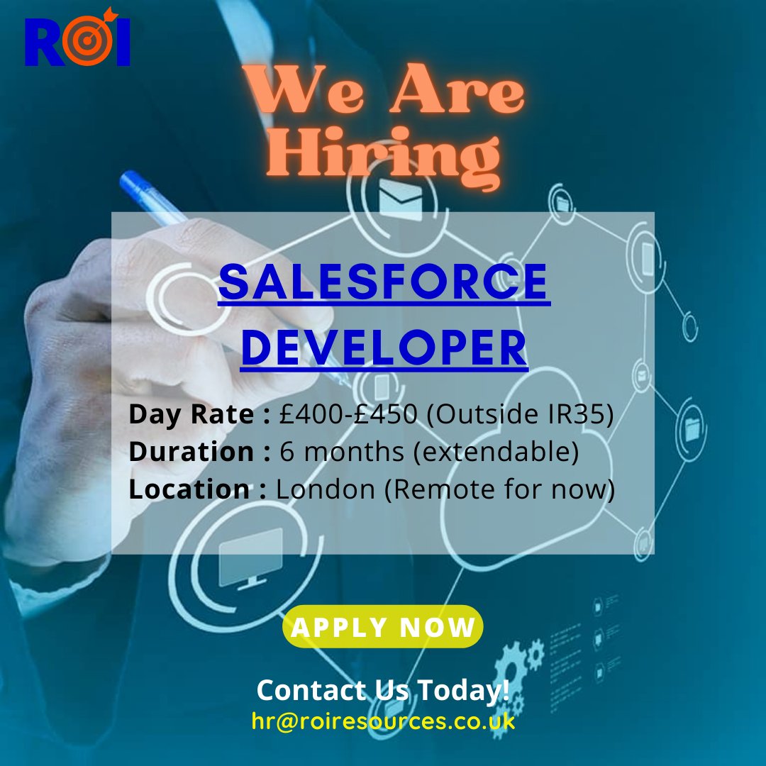 roi_recruitment's tweet image. 🙋‍♀️Hello Folks!
💻@roi_recruitment is hiring Salesforce Developer.
🌈Interested folks can share their updated CV at hr@roiresources.co.uk
👆Apply Now!

#Salesforce #DeveloperJobs #SOQL #LWC #Apex #javascript #London #remotework #Hiring