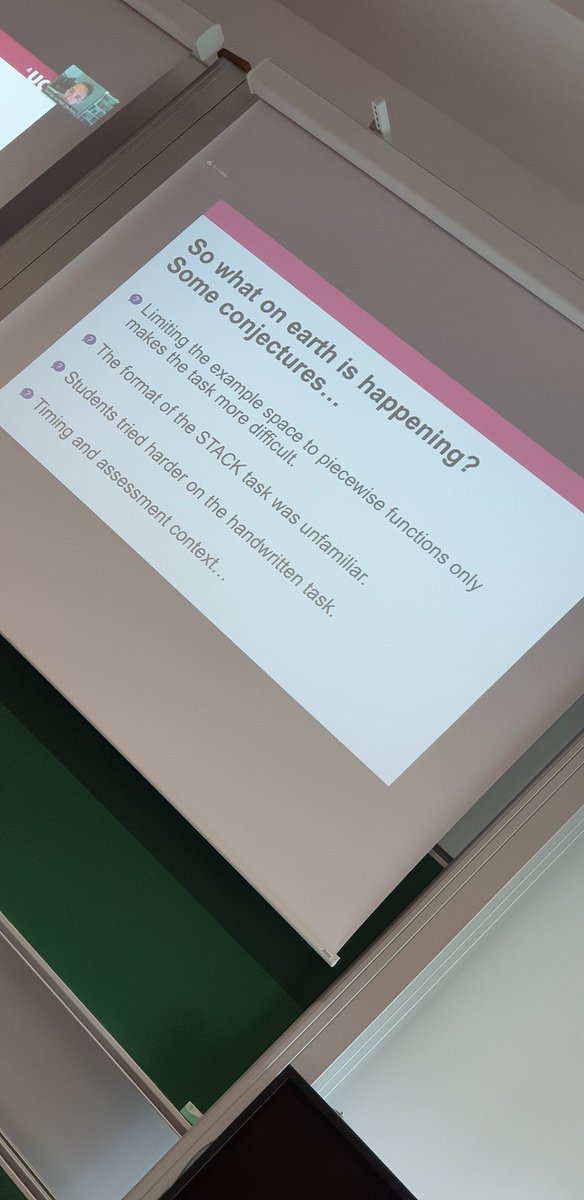 technischemech's tweet photo. Students performing better on handwritten tasks as compared to STACK tasks. What's happening there @georgekinnear asks the #stack22 audience. https://t.co/rsXS6XPoUb