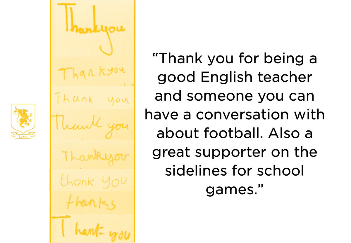 WellacreAcademy's tweet photo. Student appreciation of Wellacre staff who support them is wonderful to see and we're proud to share their words of thanks #HalfTermHero #Lowry #ThankYou https://t.co/guKht3iR37