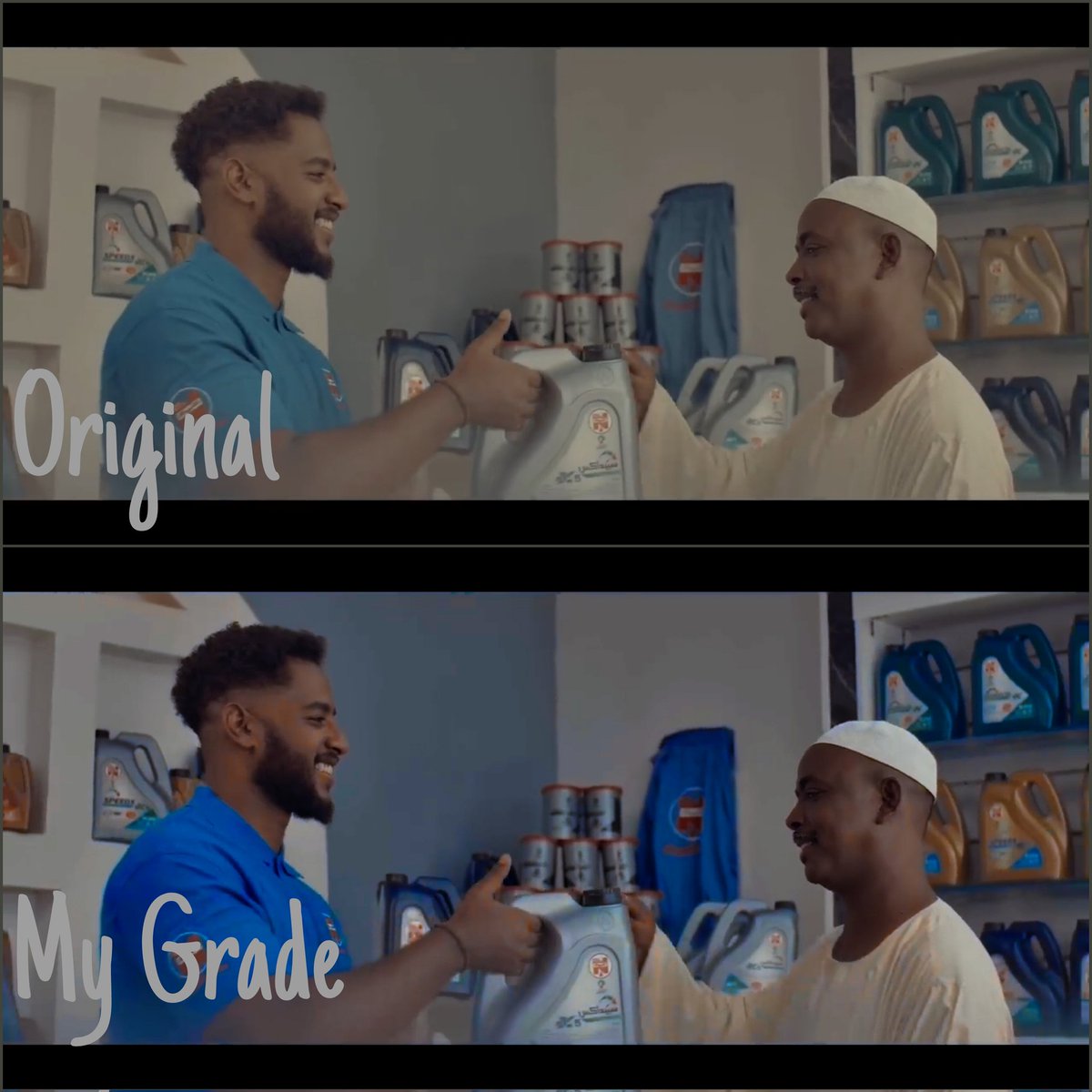 Megdad0's tweet photo. اعلان زيوت ناشونال كان محتاج ليه حبة لمسات، مقارنة بين الاعلان وبين تلويني...

#DaVinciResolve #Colorgrading https://t.co/vMNeukC5on