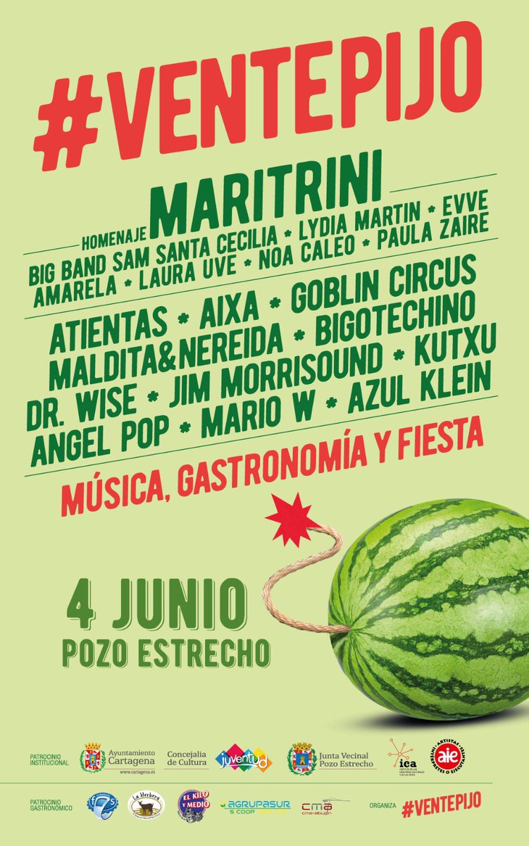 😍¡Así queda nuestro cartel definitivo!

Un montón de artistas que se subirán a nuestro escenario para volver a hacer del #ventepijo un festival único.

Muchas horas de fiesta, música en directo, comida rica y barata y bien rollo.

Entradas a la venta en ventepijo.es