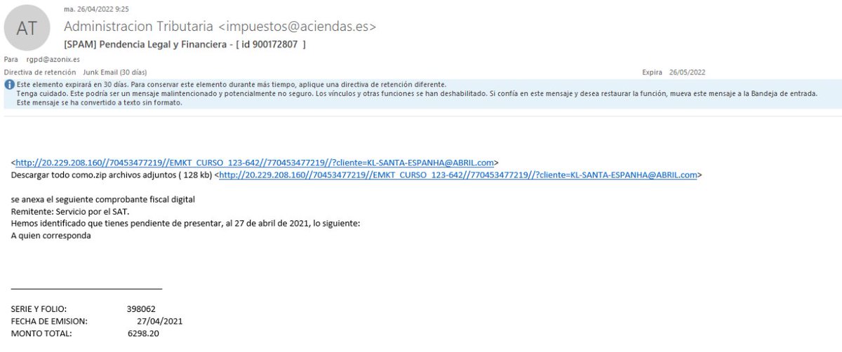 InfoTelecomClou's tweet photo. Cada día me sorprendo más, hoy nos toca la Administración Tributaria con dominio "https://t.co/2wJNDlXVnV", no se lo curran, pero seguro que alguno cae.
¿Cómo proteges tu éstos email a tu compañía?
#infotelecomcloud https://t.co/lxBAHaOzwz