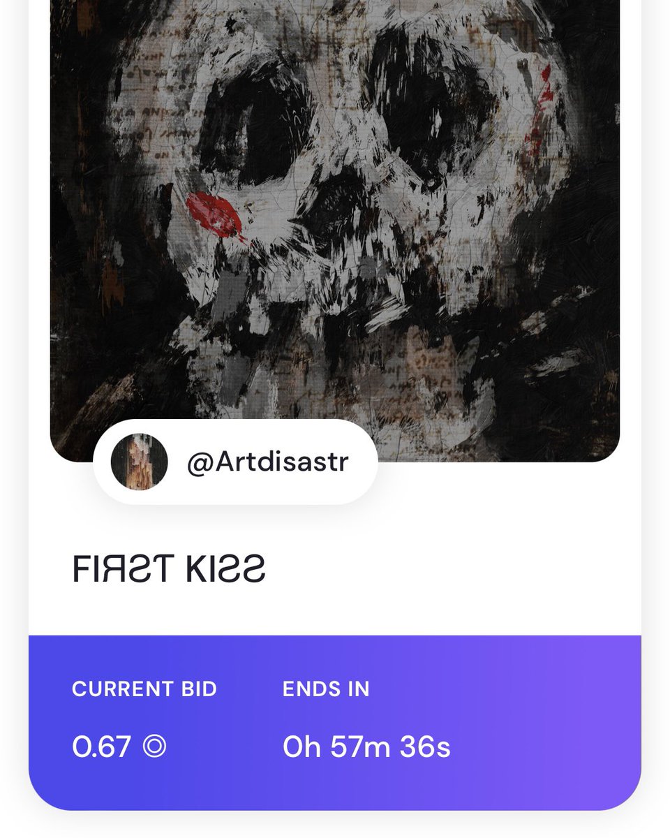 AUCTION 1 HOURS LEFT GUYS!!

💋FIЯƧƬ KIƧƧ💋
Current bid 0.67 $SOL

Place your bid here!🥰🥰
formfunction.xyz/@Artdisastr/JD…

<a href="/MinistryArt/">Ministry</a> <a href="/The_URS_/">Urs</a> <a href="/21dao_/">21dao</a> 
#abstractart  #Solana  #formfunction