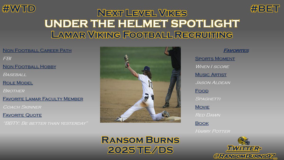 Next Level Vikes‼️

Under The Helmet Spotlight: 

Ransom Burns  (<a href="/RansomBurns97/">Ransom</a> ) 
2025 TE/DS‼️
#BET
#WTD