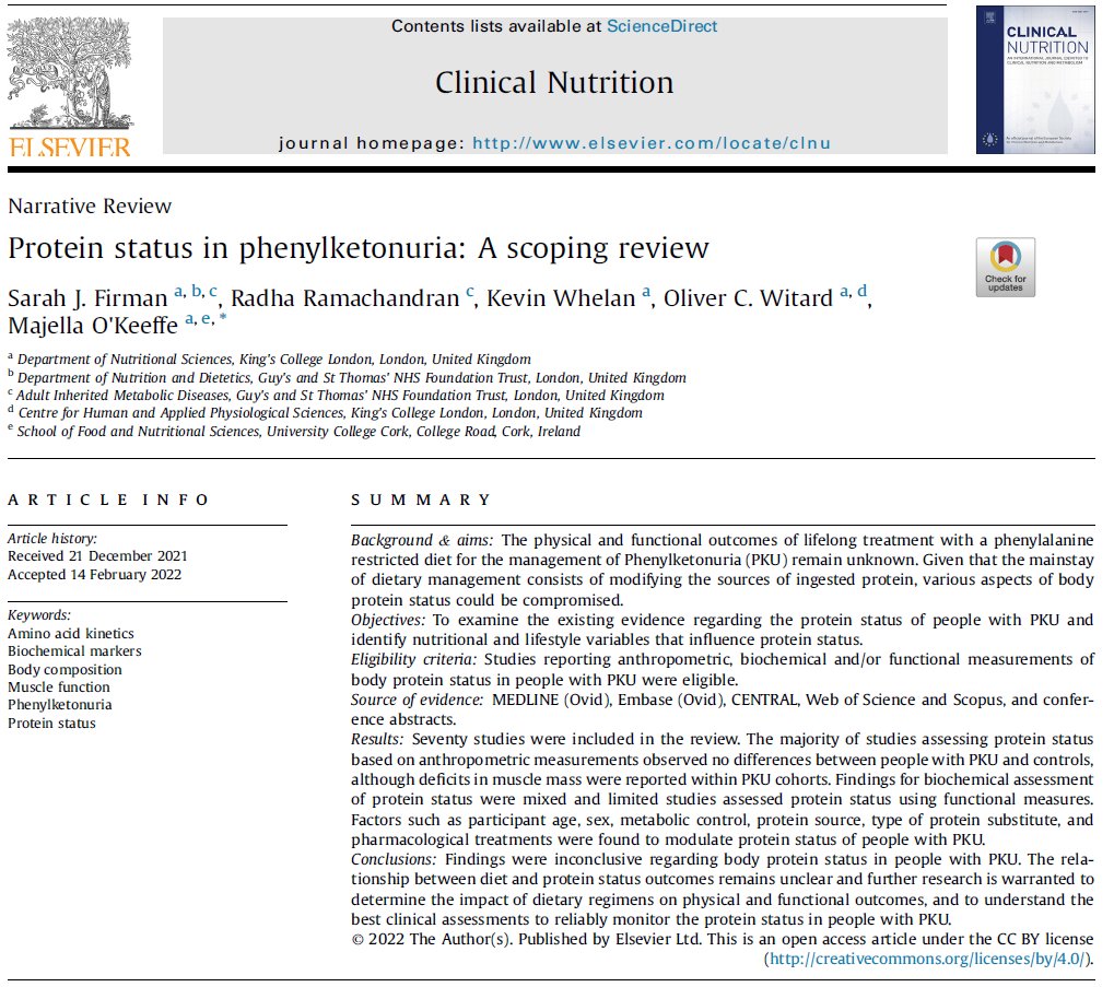 People with #Phenylketonuria should restrict dietary protein to avoid #phenylalanine then supplement with #PheFree protein

What is the the impact on protein status in #PKU?

Our scoping review of 70 studies by <a href="/SarahFirmanRD/">Sarah Firman</a> <a href="/OllyWitard/">Oliver Witard</a> <a href="/MajellaOKeeffe/">Majella O'Keeffe PhD RD</a> 
👉🏽doi.org/10.1016/j.clnu…