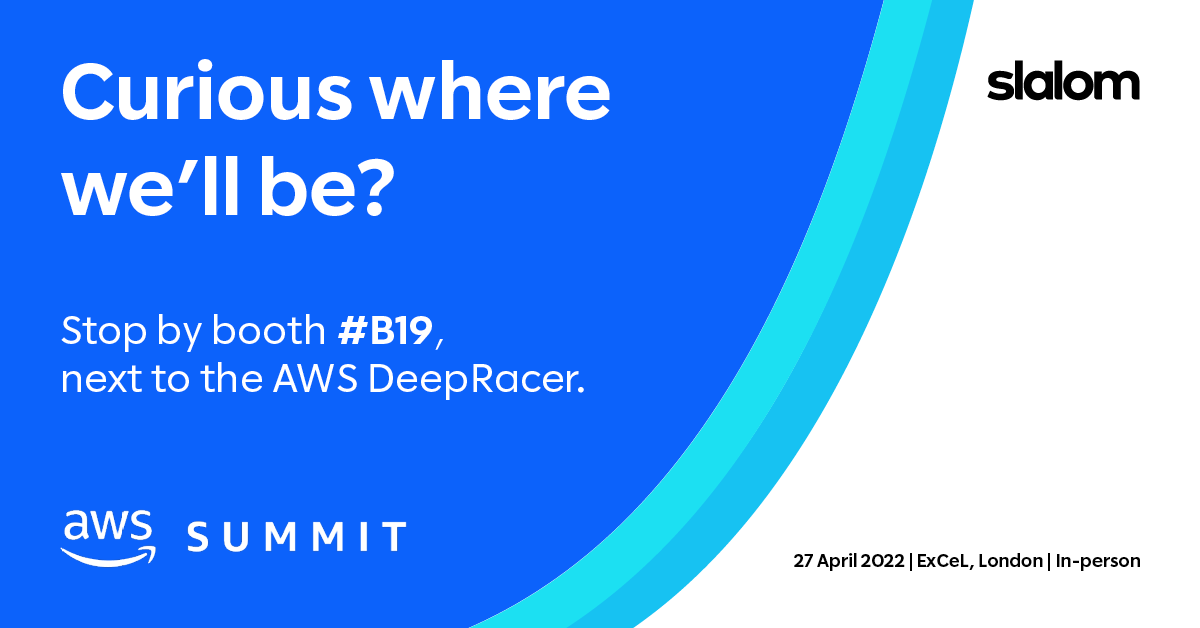 SlalomUKI's tweet photo. The day is almost upon us and we're excited to see you at the #AWSSummit in London. Stop by our booth #B19 to chat with us and pick up some swag https://t.co/YAL2iQifct