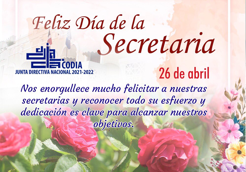 CodiaCentral's tweet photo. La Junta Directiva Nacional 2021-2022 se complace en felicitar a nuestras secretarias y reconocer todo su esfuerzo y dedicación clave para alcanzar nuestros objetivos. ¡Felicidades!
#CodiaRD https://t.co/iHtaJSibrU