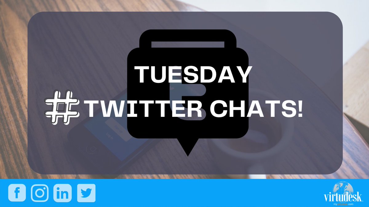 pavelStepanov77's tweet image. Tuesday tweet chats. Just click on the hashtags to jump in:

#TheCommunityChat, 7 AM
#SMTLive, 9AM 
#ChatAboutBrand, 9AM
#CMWorld, 9AM 
#VCBuzz, 9AM
#PPCChat, 9 AM
#USABizParty, 10 AM
#DigiBlogChat, 1 PM
#SocialCafe, 6 PM
#CustServ, 6 PM

-Time in PST