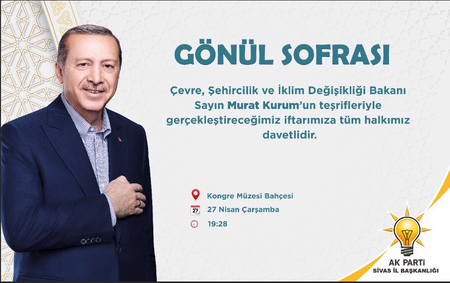 Gönül sofrası Sn. Bakanımız <a href="/murat_kurum/">Murat KURUM</a> ‘ un teşrifleri İle sivas kent meydanında kuruluyor.