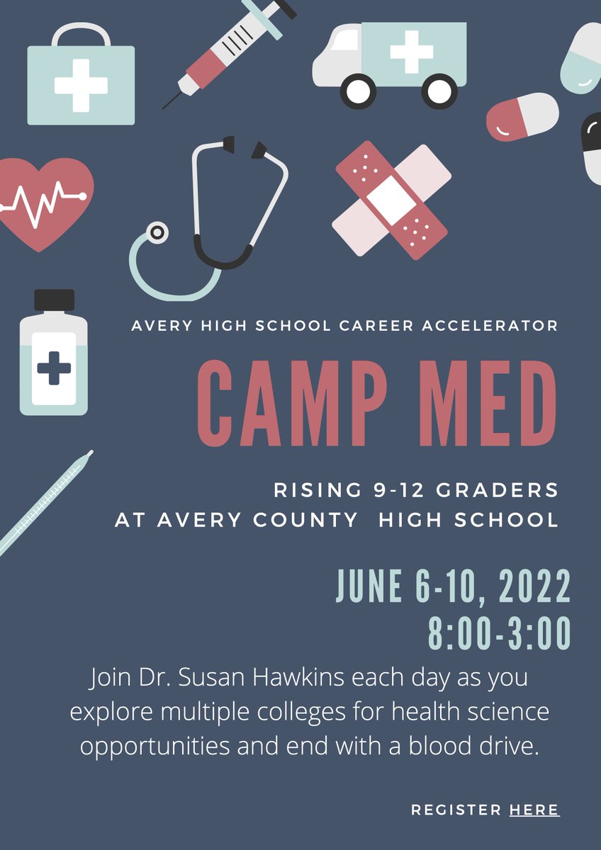 AveryCountyCTE's tweet photo. Spread the word about our Career Accelerator Camps this summer at Avery County High School. Lunch and transportation will be provided. Click on the link below to apply. #CTEforNC #AveryCTE
https://t.co/x2EGd64len https://t.co/y9Sf91N8s5
