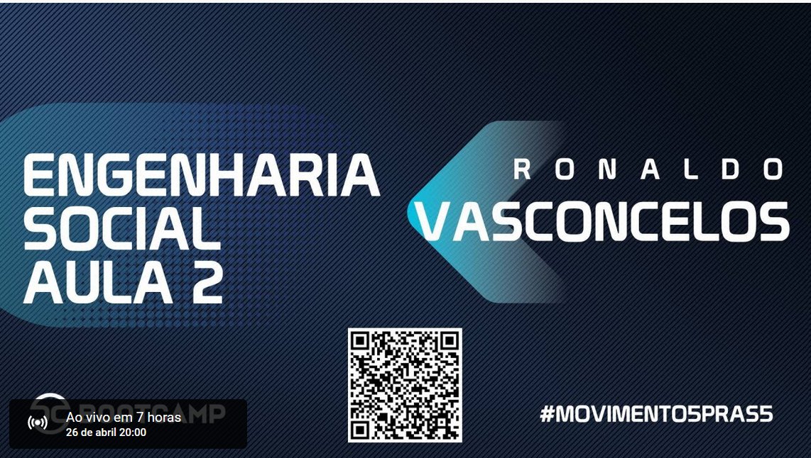 Como prometido, segue o link para a segunda aula sobre Engenharia Social do Ronaldo Vasconcelos.
Não percam!!!
youtube.com/watch?v=4zJo8q…