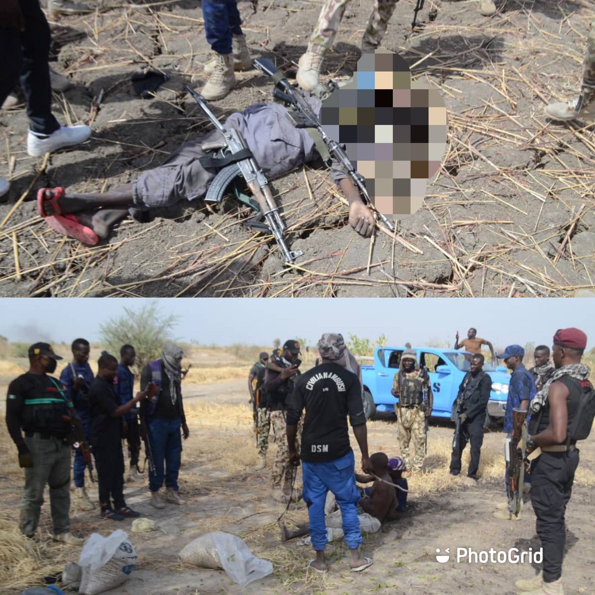 HQNigerianArmy's tweet photo. BREAKING: Gallant troops of 195 Battalion in conjunction with members of CJTF on a clearance operation neutralized several ISWAP/BokoHaram at Kasha Kasha In Borno State today 26 April 2022. Weapons &amp; ammunition amongst others were also recovered. https://t.co/PuCOQYq7IU
