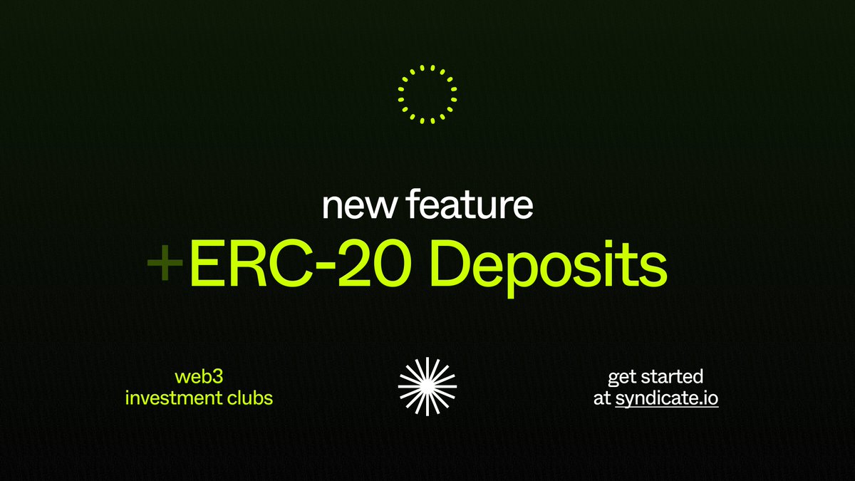 🛠️ New Feature Alert: ERC-20 Deposits 🛠️

Investment clubs come in all shapes and sizes.

Today, Syndicate investment clubs now support any ERC-20 deposit, empowering your club to invest with the native token of your choice.

Start one today: syndicate.io/clubs
