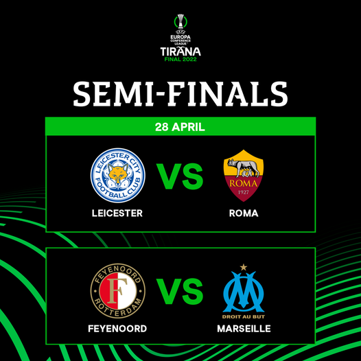 THURSDAY Europa League Semifinals 1st Leg West Ham-Frankfurt, Leipzig-Rangers; Europa Conference League Semifinals 1st Leg Feyenoord-Marseille, Leicester-Roma! Also THU Man Utd-Chelsea <a href="/ChicagoHammers/">Chicago Hammers</a> <a href="/OM_Chicago/">OM Fan Club Chicago</a>