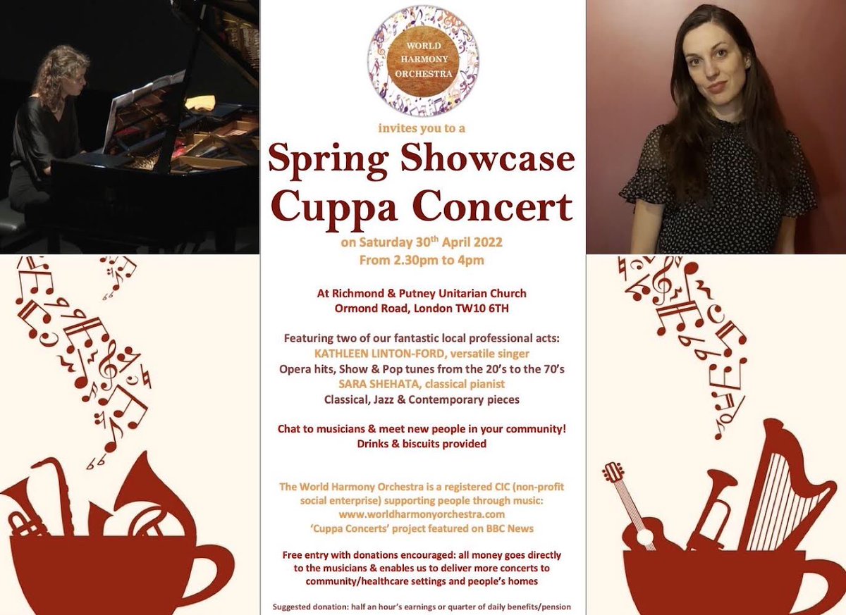 Join versatile #singer <a href="/kathleengarner/">Kathleen Linton-Ford</a> and #classical #pianist Sara Shehata this saturday in #richmond for our Spring Showcase #Cuppa #Concert!