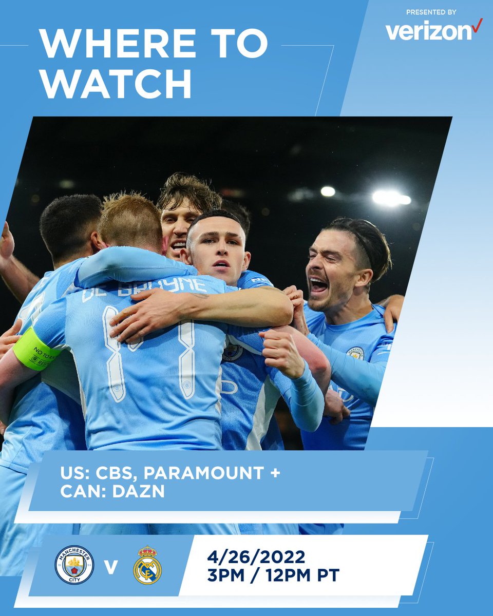 ManCityUS's tweet photo. 3️⃣ hours till kick off!! Where will you be watching today's #UCL semi-final from?

⏰: 3PM/12PM PT
🇺🇸: @CBS, @paramountplus 
🇨🇦: @DAZN_CA 

#ManCity │ #Verizon https://t.co/73oBxewQuf