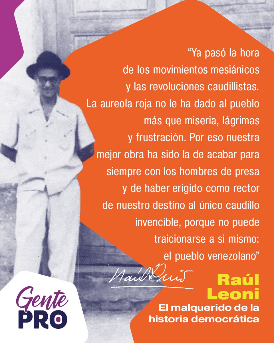 ProgresistasVE's tweet photo. Les invitamos a estar atentos a nuestras RRSS y ver nuestras historias destacadas con el HT #GentePRO para saber más sobre Raúl Leoni visto como pocas veces, como el joven líder revolucionario que siempre fué, aunque el término haya caído en desgracia https://t.co/1t3y0b9Yig