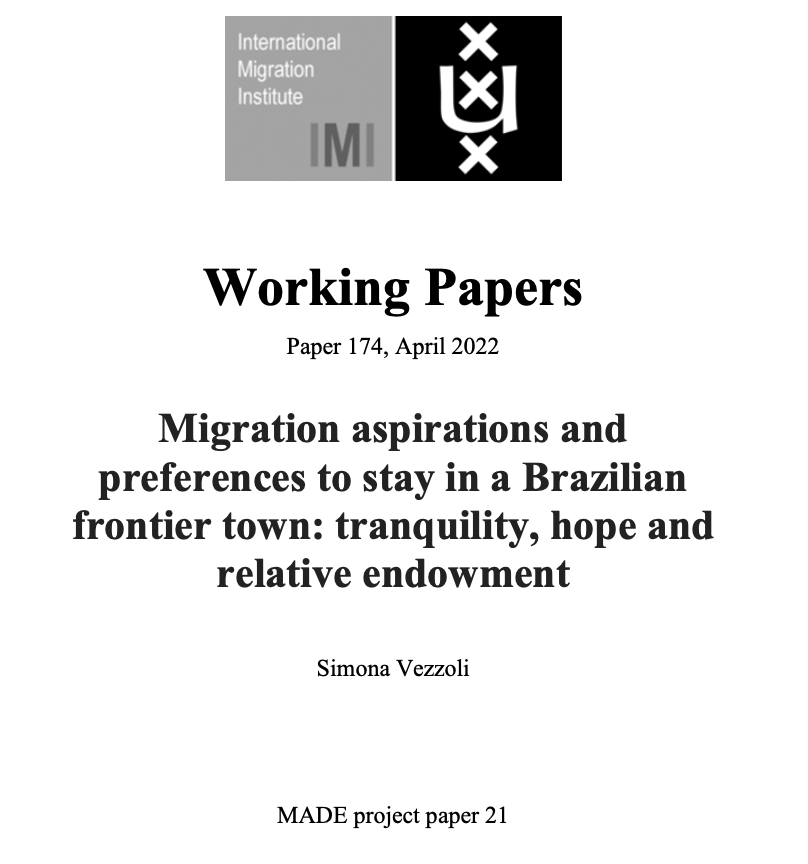 New IMI Working Paper by Simona Vezzoli explores how young adults make a decision to migrate or to stay in a Brazilian town experiencing economic decline. She provides a fresh take on why many prefer to stay. Check out this and other IMI WPs here: migrationinstitute.org/publications-a…