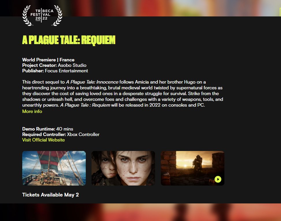 Okami13_'s tweet photo. A Plague Tale: Requiem will have a 40 minute playable demo at Tribeca Games Festival on June 11th.

You can play the demo from home. 👀

https://t.co/cF7BHBlyIL https://t.co/E8kMOZNqye
