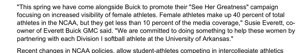 PigTrailNation's tweet image. Big NIL news today for the @RazorbackSB team! 

Everett Buick GMC has offered an NIL deal to every player on the team. This is believed to be a first for a D1 softball program. Huge for women’s athletics. #WPS