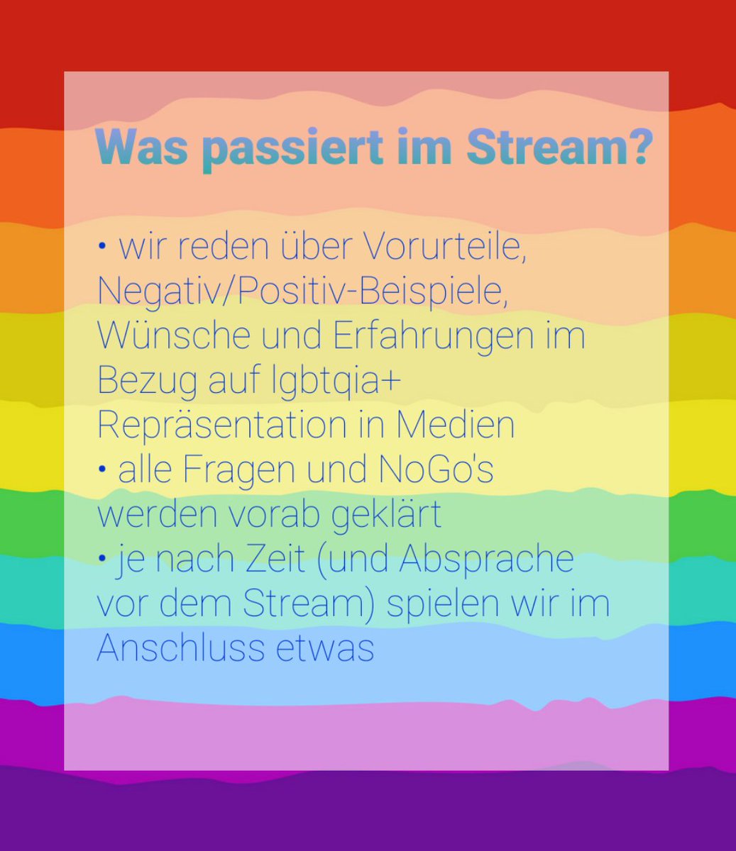AlohaLenaAhh's tweet photo. Ich suche LGBTQIA+ Community Mitglieder die im Juni im Stream mit mir über Repräsentation in Büchern, Filmen und Serien sprechen wollen!

Wer teilt ist ne gute Nudel!
Wer mitmachen mag, Kommi drunter oder pn an mich <3

Details in den Bildern!
❤🧡💛💚💙💜 https://t.co/uswFpGPUxk