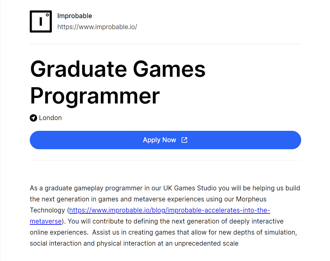 web3internships's tweet image. Graduate Games Programmer
@Improbableio
🌍London
👉web3internships.com/info/graduate-…
#web3 #internship