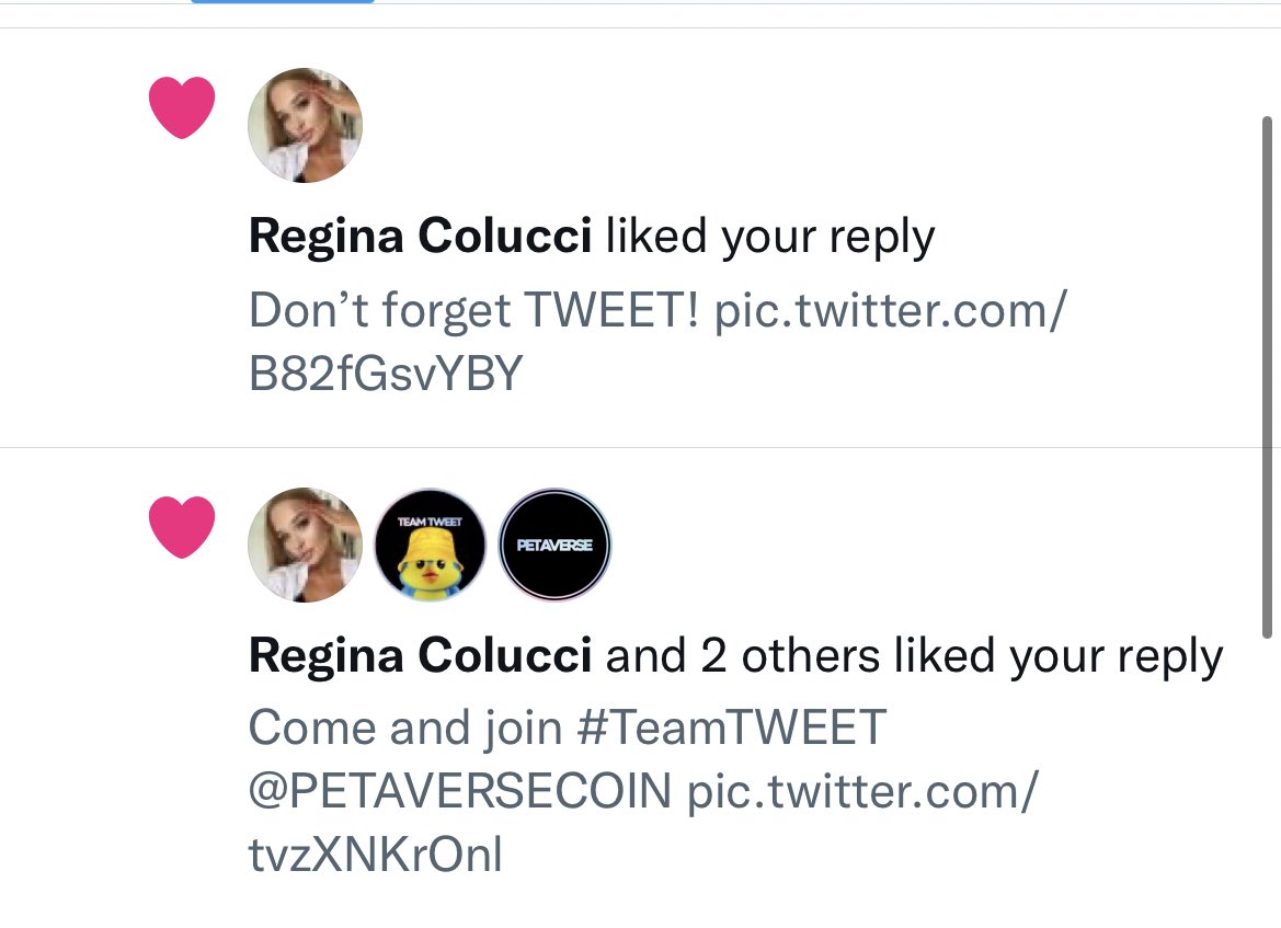 CrozJenkinsAFC's tweet photo. @ReginaColucci is already #TeamTweet ๐ฅ @PETAVERSECOIN
#PETAVERSE #PETAPACK #PETAPOWER https://t.co/jklWt6mrJT