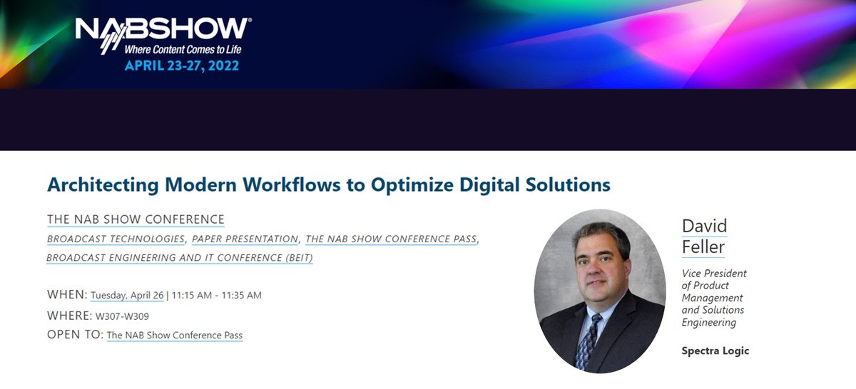 spectralogic's tweet photo. Don't miss Spectra's David Feller at the @NABShow BEIT Conference today! https://t.co/i4sUIzqpjy #NABShow #SpectraShows https://t.co/dJGdnpqUof