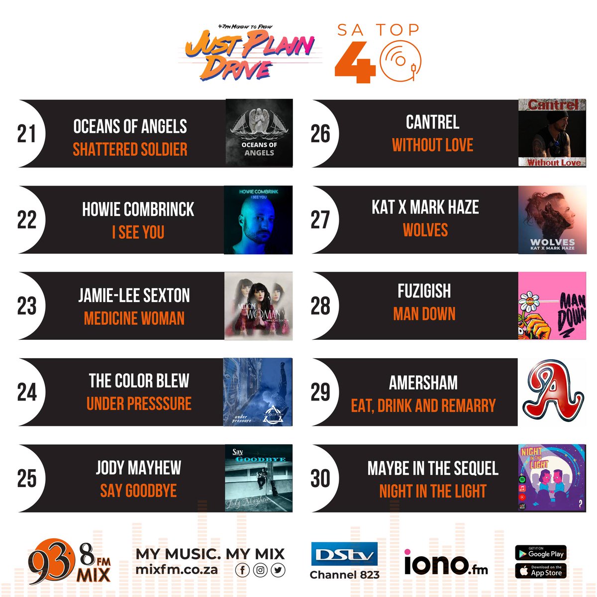 TheColorBlew's tweet photo. This week our #tribute to the immortal #Queen & #DavidBowie moves up to Position 24 on the
@Mix938FM #SATop40 with #JustPlainDrive Darren Scott Thank you so much for the support!
#underpressure available on all platforms https://t.co/RqH7hQZ4EO