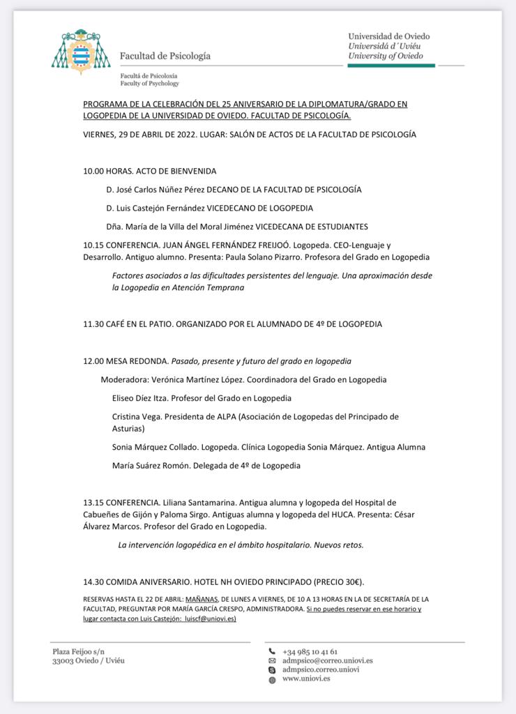 Los LOGOPEDAS asturianos estamos de aniversario.

Celebramos nuestras bodas de plata, ¿nos acompañas?

#logopedia #uniovi