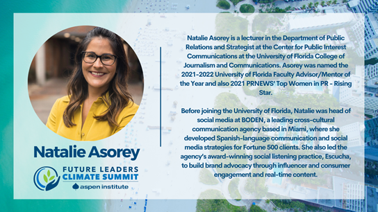 We are thrilled to have <a href="/annsearight/">Ann Searight Christiano</a> &amp; <a href="/NatalieAsorey/">Natalie Asorey</a> from the <a href="/UFJSchool/">UF College of Journalism and Communications</a>'s <a href="/RealGoodCenter/">UF Center for Public Interest Communications</a> come teach our Future Leaders at #FLCS2022 about climate mobilization and the science of what makes people care. #AspenIdeasClimate <a href="/MiamiBeachNews/">City of Miami Beach</a>