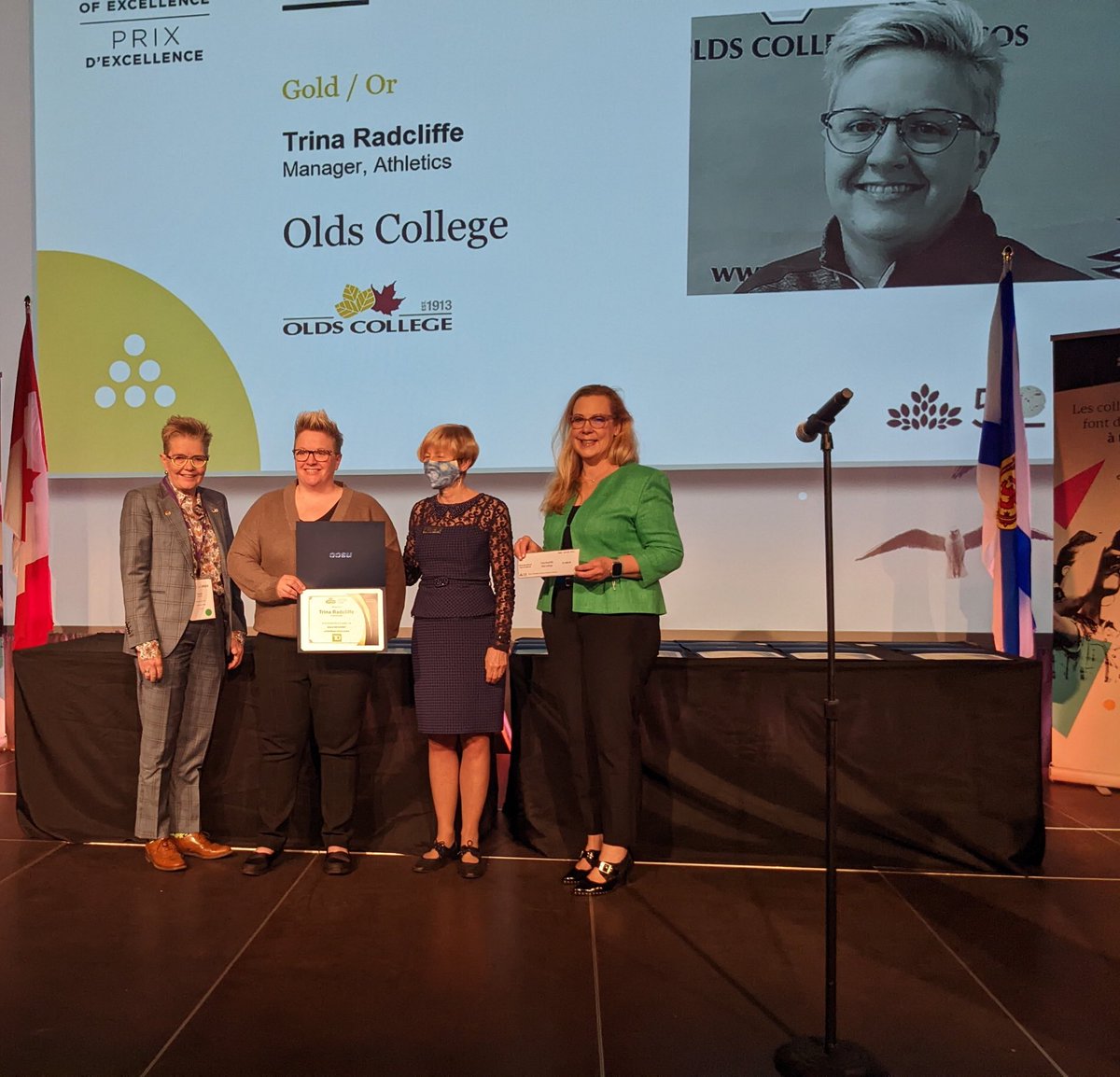 StuartFCullum's tweet photo. Am privileged to be celebrating one of @OldsCollege’s own @tr_trix for her @CollegeCan Leadership Excellence Award. Trina has received the Gold award in the category of Leadership Excellence for Managerial Staff. #CICan22. https://t.co/IEAYHivwxZ