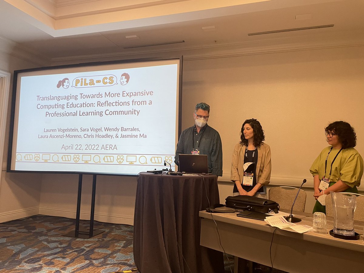 “Teachers can invite community & students to bring own tools of language into learning. Taking on a translanguaging lens also means changing ideas about
teaching and learning, agency, and expertise in #CS” Vogelstein, @saraevogel Barrales
@AscenziMoreno @tophe @jasmineyma #AERA22