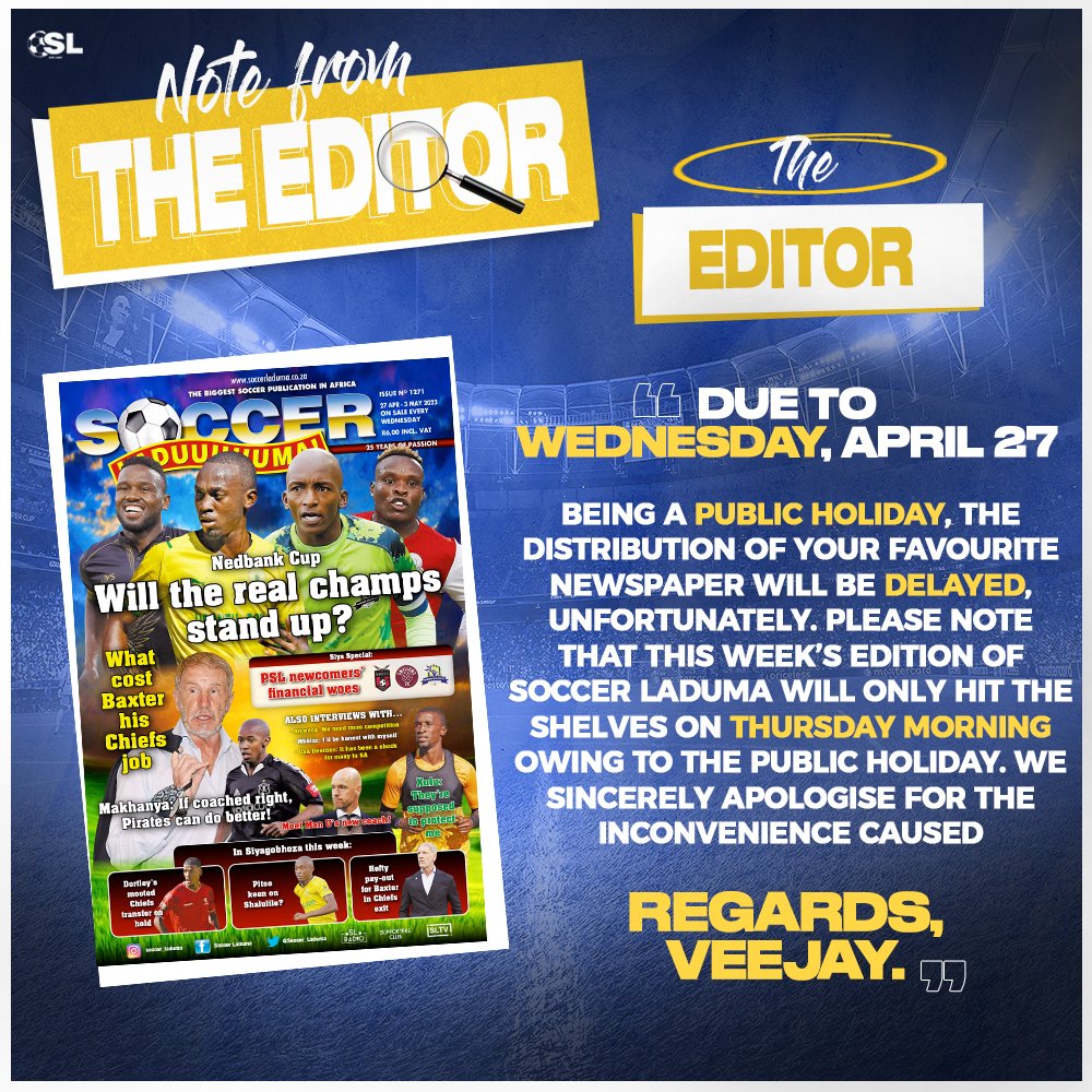 Soccer_Laduma's tweet photo. Attention, Soccer Laduma newspaper readers… ⚠️ https://t.co/UaXD8mWSEi