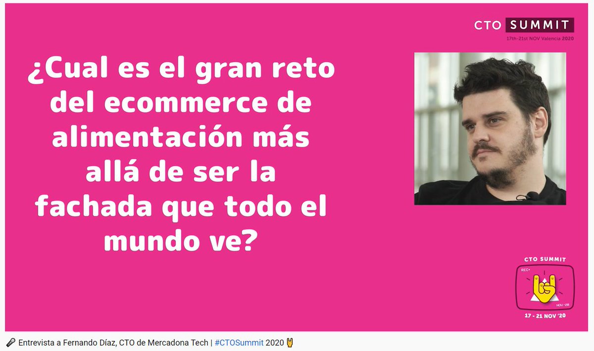 CTO AI Summit (@ctoaisummit) on Twitter photo Ya triunfó con su ponencia en el 2019 y quisimos contar con él en 2020 para ponernos al día de sus retos como CTO de <a href="/MercadonaTech/">Mercadona Tech</a>. 🥬
<a href="/fdiazgarrido/">Fernando Diaz</a>, este año tampoco nos imaginamos un #CTOSummit sin ti, eh. 😜
Entrevista en nuestro canal de Youtube 👉youtube.com/watch?v=30k_Tf… Ya triunfó con su ponencia en el 2019 y quisimos contar con él en 2020 para ponernos al día de sus retos como CTO de <a href="/MercadonaTech/">Mercadona Tech</a>. 🥬
<a href="/fdiazgarrido/">Fernando Diaz</a>, este año tampoco nos imaginamos un #CTOSummit sin ti, eh. 😜
Entrevista en nuestro canal de Youtube 👉youtube.com/watch?v=30k_Tf…