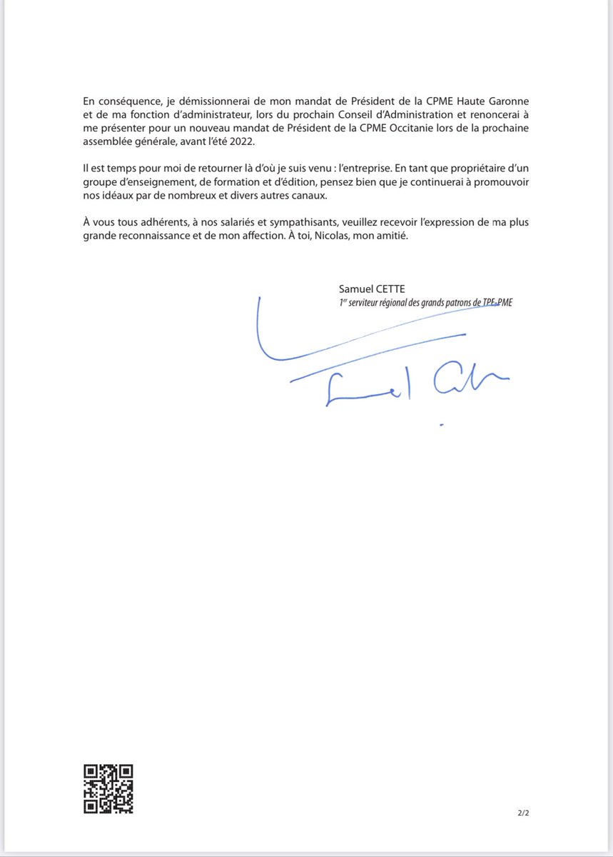 Message du Président <a href="/samcette/">Samuel Cette</a>