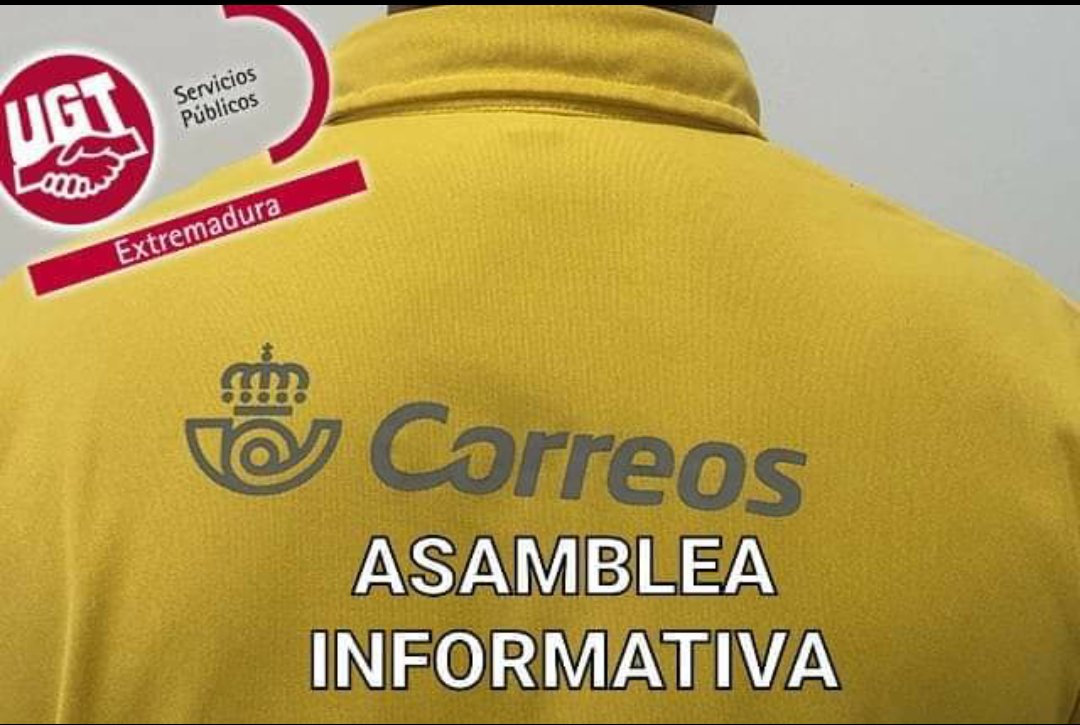 UGTCORREOSEXT's tweet photo. Hoy #Asamblea en #Plasencia 🔊🔊📆Tres años después del inicio de la legislatura del actual Presidente de Correos 📯 y el #avalados por el #silencio de ciertos sindicatos 👎🚨‼️⛔ más que nunca
#HuelgaGeneralCorreos 1️⃣, 2️⃣ y 3️⃣ de Junio
#malagestionencorreos
@UGTSPEXT https://t.co/EU9ZwLAILk