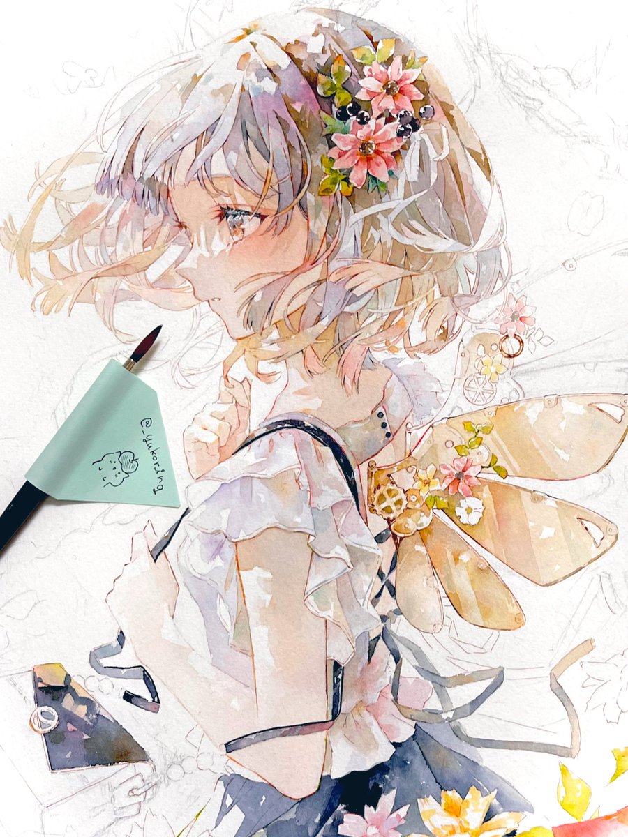 「背景も描きます*wip
#Watercolor #透明水彩 」|優子鈴(ゆこりん)◆初画集4/24のイラスト