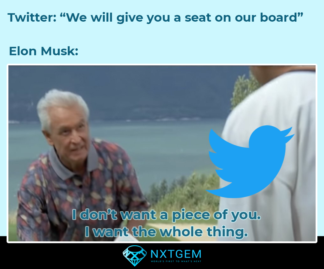 nxtgem_io's tweet photo. When you want something, then don’t settle for just a part of it. TAKE THE WHOLE THING.
@elonmusk, you’re an inspiration to the world!
#TWITTER #ElonMusk #Twitterfor$44 #tesla #SpaceX #Crypto #Cryptocurrency #Bitcoin #DOGECOIN #Blockchain #NFT #NFTart #Metaverse https://t.co/dPkslmmuBt