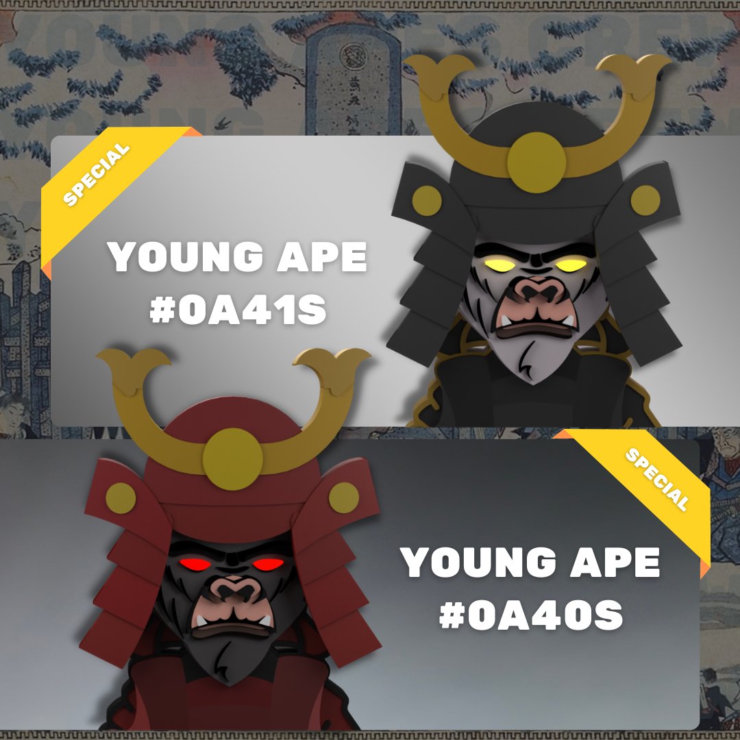youngapescrew's tweet photo. @restikkk Join our Discord server to get early access to these 2 SPECIAL SAMURAI YOUNG APES and other exclusive perks! 
https://t.co/BvdfnZvude https://t.co/xMPe0WueHT