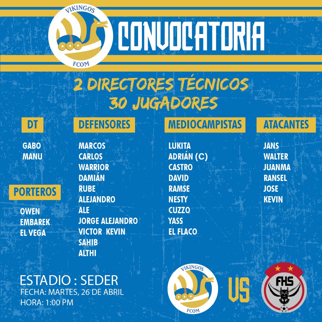 FutbolFcom's tweet photo. Se viene la que puede ser la batalla decisiva en esta guerra y los mejores guerreros vikingos han respondido al llamado. A derrotar a @FHSFootball3 y conquistar el SEDER!!! 🔥⚽
COMUNICACIÓN AGRESIVO!!! ⚔️💙⚔️
#TeamFcom
#Feconeta https://t.co/nBx6ccpK5f