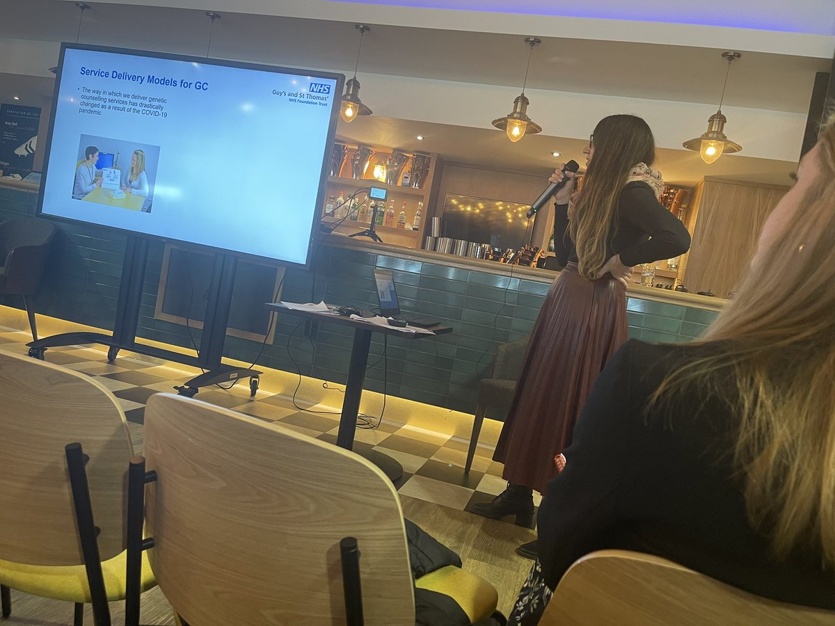Our brilliant trainee Bea Bustillo presenting #AGNC2022 on experiences of virtual genetic counselling and pros and cons