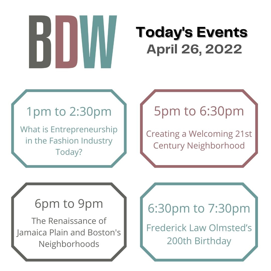 BosDesignWeek's tweet image. Excited to announce the kick-off of Boston Design Week today, Tuesday April 26th! Here is a list of today’s events: all event details are on our website BostonDesignweek.com   All are open to the public and Free with RSVP.  #BostonDesignWeek #Boston #BostonEvents #BostonDesign
