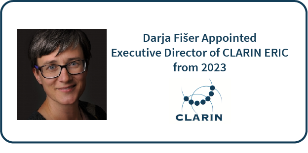 CLARINERIC's tweet photo. We are glad to announce that Darja Fišer has been appointed Executive Director of CLARIN ERIC. She will start the new position in January 2023. Congratulations @dfiser3!

➡️Read more: https://t.co/F5JK5Wwy4I https://t.co/QWC05ntB1R