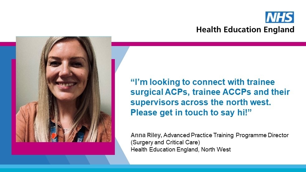 NHSE Workforce, Training and Education – NW (@nhshee_nwest) on Twitter photo Calling all trainee surgical ACPs, trainee ACCPs and their supervisors across the north west!👉
<a href="/annarileyflash/">Anna Riley</a> our Advanced Practice Training Programme Director for Surgery & Critical Care is looking to connect with you, feel free to send Anna a direct message.👏 #HEE #NHS #ACP Calling all trainee surgical ACPs, trainee ACCPs and their supervisors across the north west!👉
<a href="/annarileyflash/">Anna Riley</a> our Advanced Practice Training Programme Director for Surgery & Critical Care is looking to connect with you, feel free to send Anna a direct message.👏 #HEE #NHS #ACP