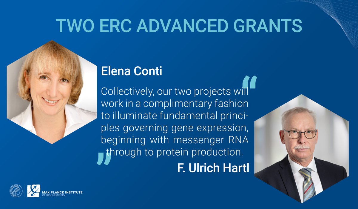 Congratulations to Elena Conti and F. Ulrich Hartl <a href="/MPI_Biochem/">Max Planck Institute of Biochemistry (MPIB)</a> on receiving the ERC Advanced Grants!
➡️ biochem.mpg.de/two-erc-advanc…
➡️erc.europa.eu/news/erc-2021-…

#ERCAdG <a href="/ERC_Research/">European Research Council (ERC)</a> <a href="/LabConti/">conti_lab</a>