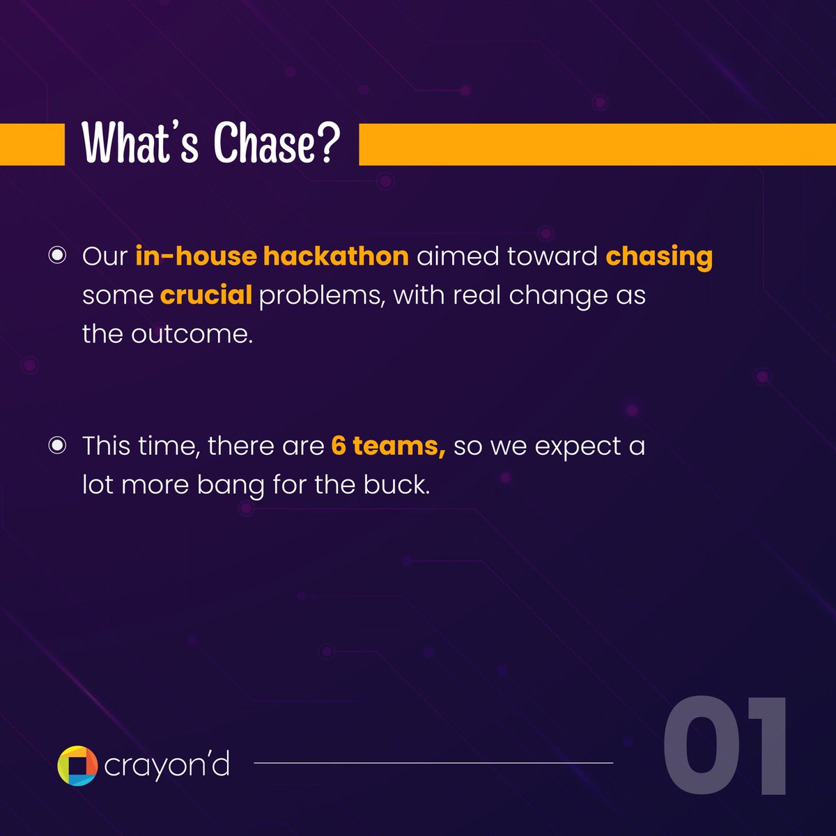 crayondofficial's tweet photo. When you have passionate people with diverse tastes, you know that it is high time to have them all come together and cook something worthy of everyone’s attention. Here’s Chase 2.0!

#crayond #hackathon https://t.co/DqGHeRMx6w