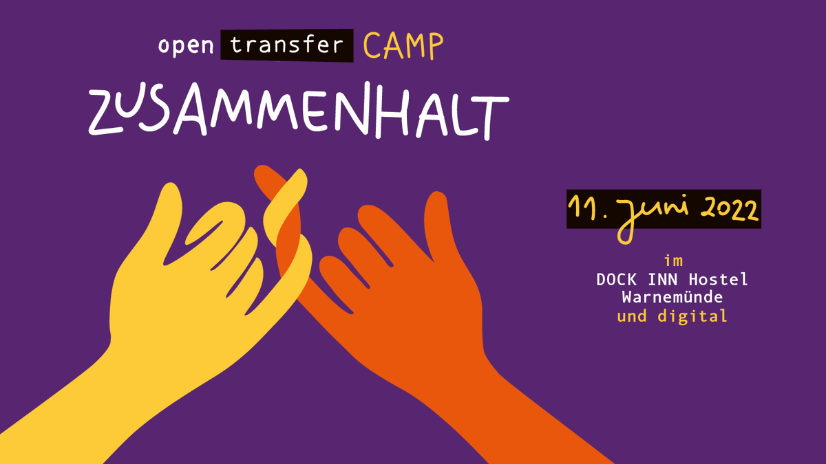 Herzliche Einladung zum hybriden <a href="/openTransfer/">openTransfer</a> CAMP Zusammenhalt am 11.6. in #Rostock + digital! Es geht um #gesellschaftlichenZusammenhalt, #Demokratie, eure kreativen Ansätze und Herausforderungen. 
Mehr erfahren und anmelden 👇 opentransfer.de/barcamp/otc22-…